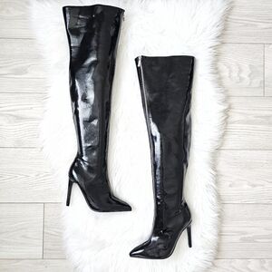 NWOT Forever 21 Black Faux Patent Leather Thigh-High Over-the-Knee Boots Sz 5.5